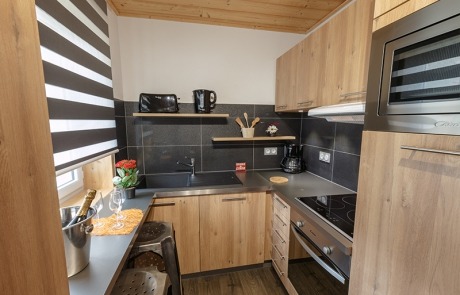 Kitchen with breakfast bar N° 10 and 20 Les Tavaillons Residence in Mijoux